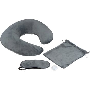 Reisset met nekkussen, slaapbril en waszak grijs silvergrey zilvergrijs