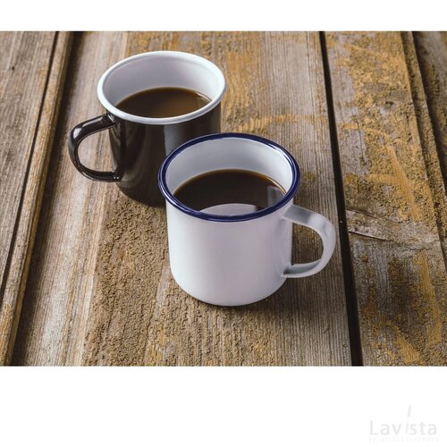 Retro Emaille Mug Mok Wit/Blauw