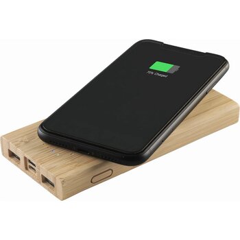 Bamboo 8000 Wireless Powerbank Draadloze Oplader Hout