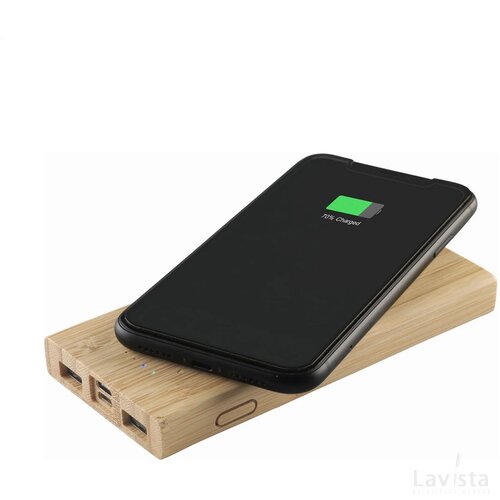 Bamboo 8000 Wireless Powerbank Draadloze Oplader Hout