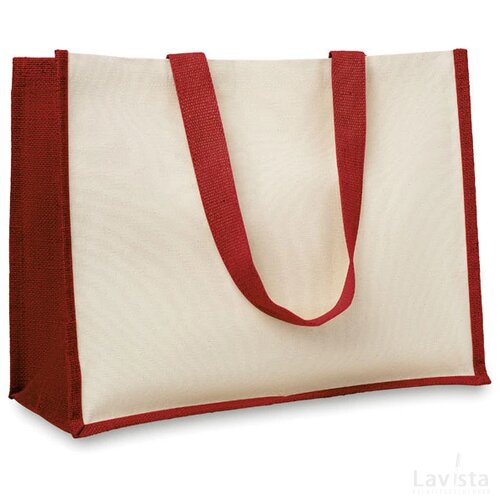 Jute/canvas boodschappentas Campo de fiori rood