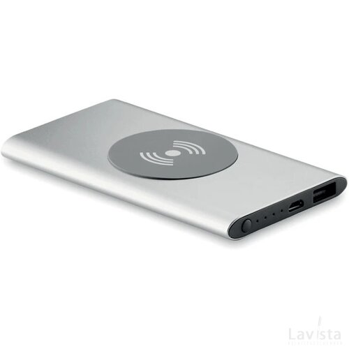 Draadloze powerbank Power&wireless mat zilver