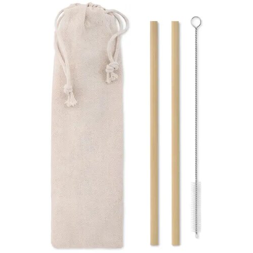 Bamboo rietjes en borstel set Natural straw beige