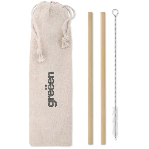 Bamboo rietjes en borstel set Natural straw beige