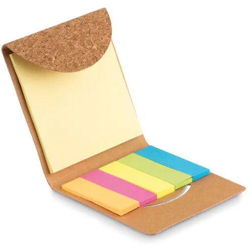 Kurk memoboekje met sticky notes Beige