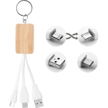 3-in-1 bamboe oplaadkabels Clauer hout
