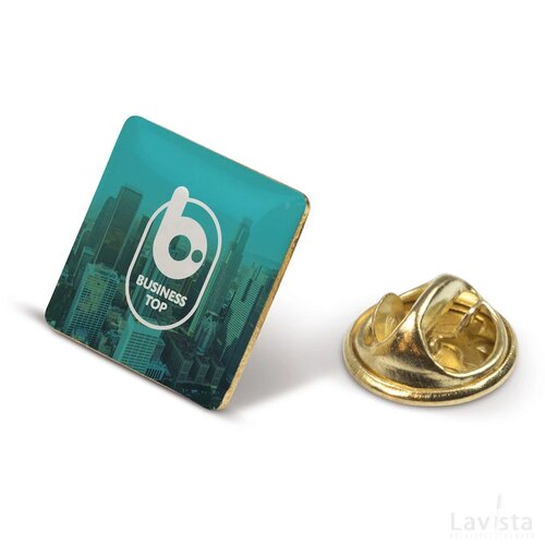 Badge metalen pin 15x15mm goud satijn