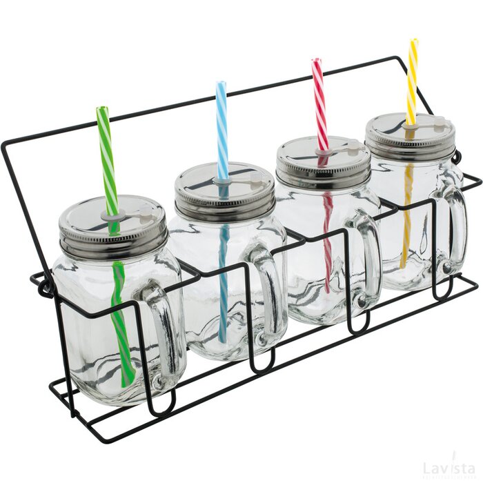 Set van 4 glazen met rietjes Retumbler-Aracuja veelkleurig, transparant