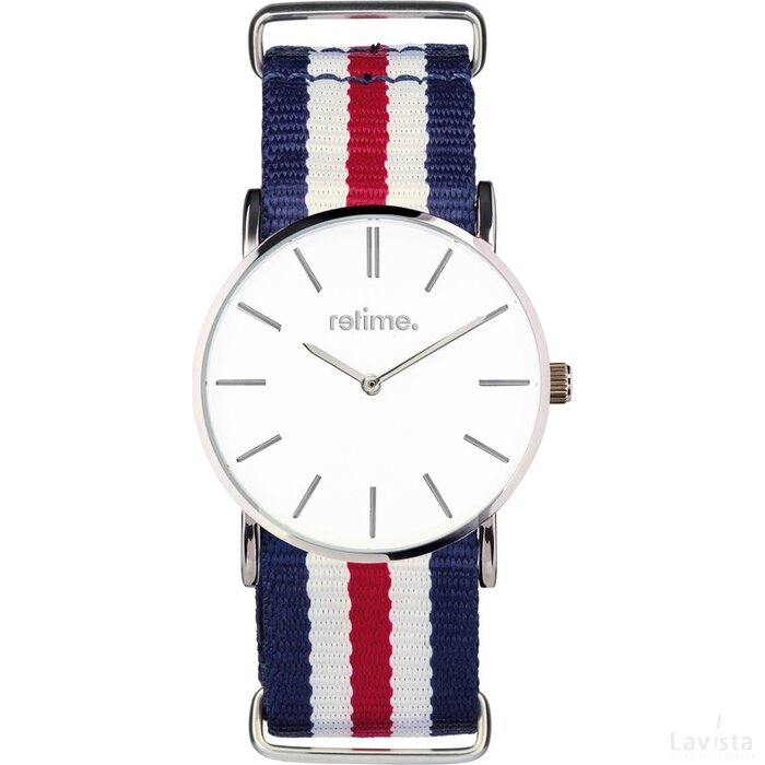 Polshorloge Retime-Budget blauw/wit/rood, zilver, wit