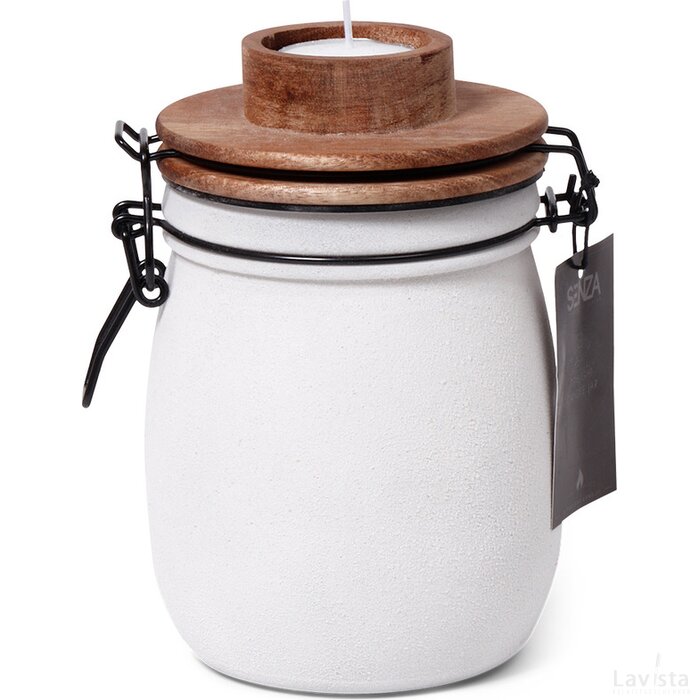 SENZA Candle Light Jar White with Wooden lid