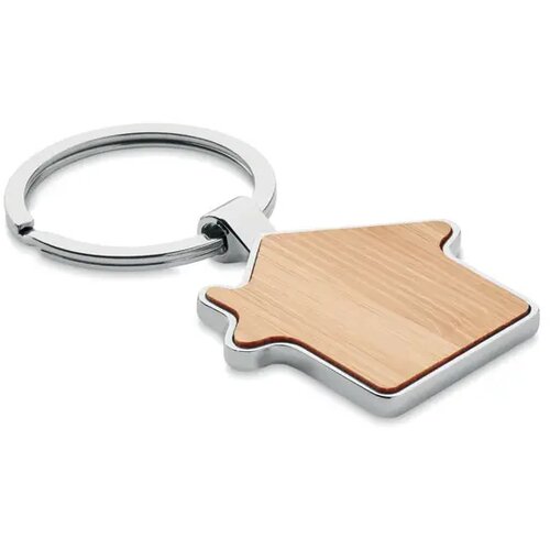 Huisvormige sleutelhanger met bamboe inlay Bruin