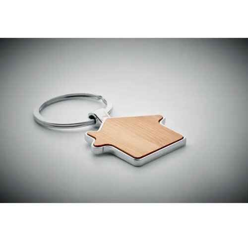 Huisvormige sleutelhanger met bamboe inlay Bruin