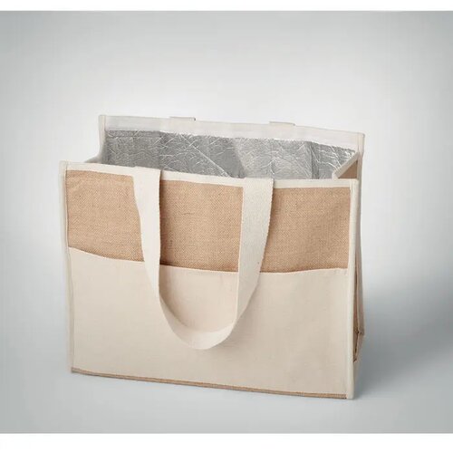 Koeltas van canvas en jute Campo de geli beige