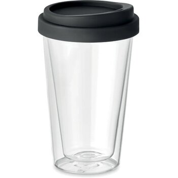 Dubbelwandig glas met deksel Bielo tumbler zwart