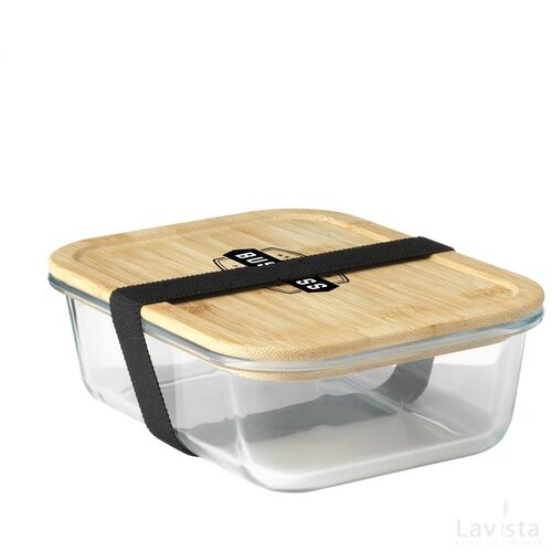 Glazen lunchbox met bamboe deksel Transparant
