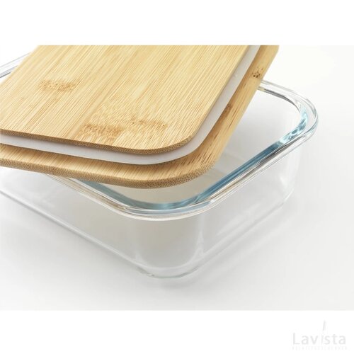 Glazen lunchbox met bamboe deksel Transparant