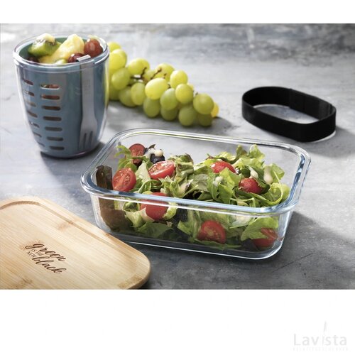 Glazen lunchbox met bamboe deksel Transparant