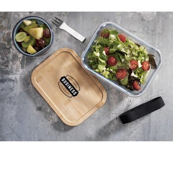 Glazen lunchbox met bamboe deksel Transparant