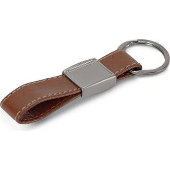Sleutelhanger metaal met echt leer cognac