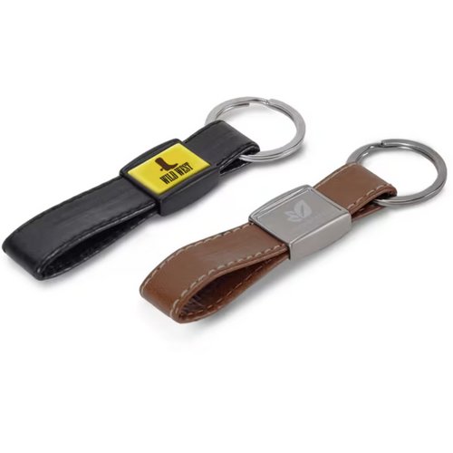 Sleutelhanger metaal met echt leer Bruin