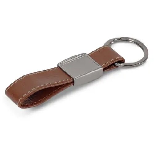 Sleutelhanger metaal met echt leer Bruin