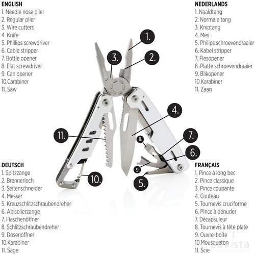 Solid multitool met karabijnhaak zilver