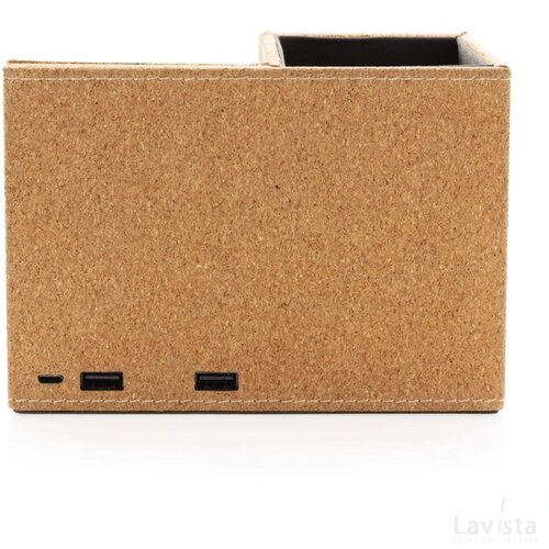 Kurken pen houder met 5W draadloze oplader khaki