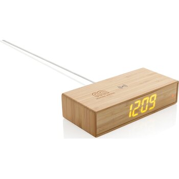 Bamboe alarmklok met 5W draadloze oplader bruin