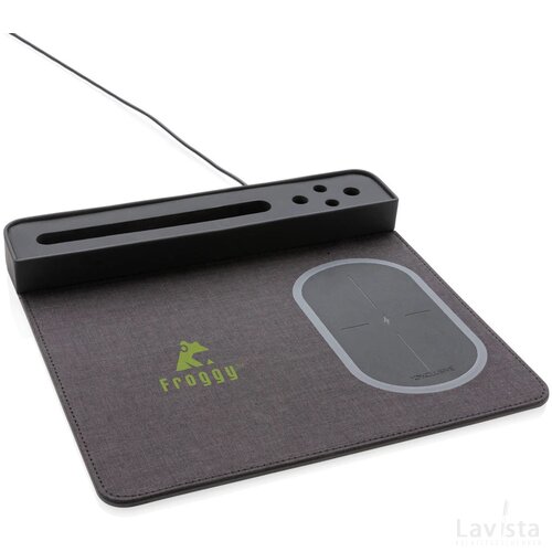 Air muismat met 5W draadloze oplader en USB zwart