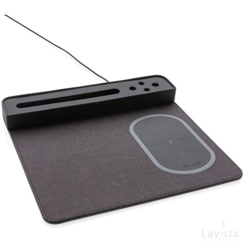 Air muismat met 5W draadloze oplader en USB zwart