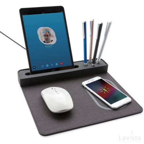 Air muismat met 5W draadloze oplader en USB zwart