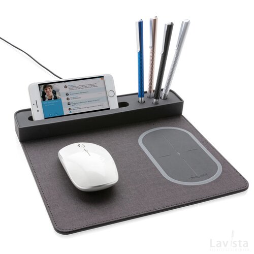 Air muismat met 5W draadloze oplader en USB zwart