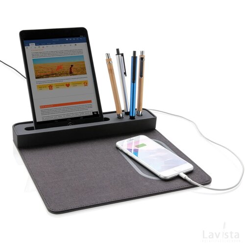 Air muismat met 5W draadloze oplader en USB zwart