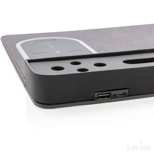 Air muismat met 5W draadloze oplader en USB zwart
