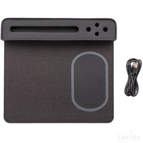 Air muismat met 5W draadloze oplader en USB zwart