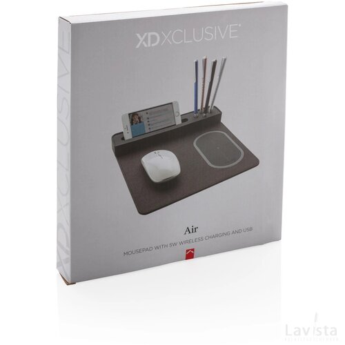 Air muismat met 5W draadloze oplader en USB zwart