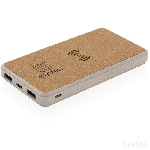 Kurk en tarwestro 8000 mAh 5W draadloze powerbank khaki