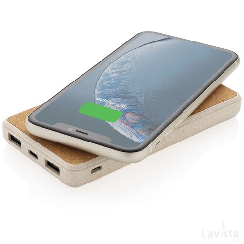 Kurk en tarwestro 8000 mAh 5W draadloze powerbank khaki