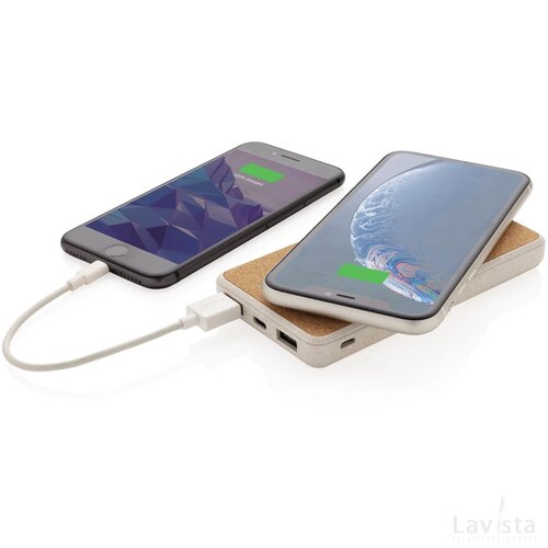 Kurk en tarwestro 8000 mAh 5W draadloze powerbank khaki