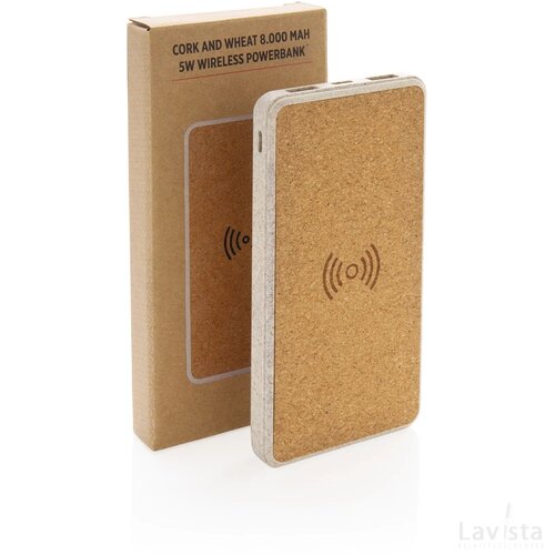 Kurk en tarwestro 8000 mAh 5W draadloze powerbank khaki