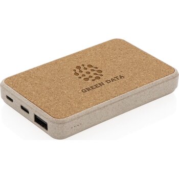 Kurk en tarwestro 5000 mAh zakformaat powerbank khaki