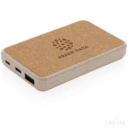 Kurk en tarwestro 5000 mAh zakformaat powerbank khaki