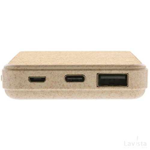 Kurk en tarwestro 5000 mAh zakformaat powerbank khaki