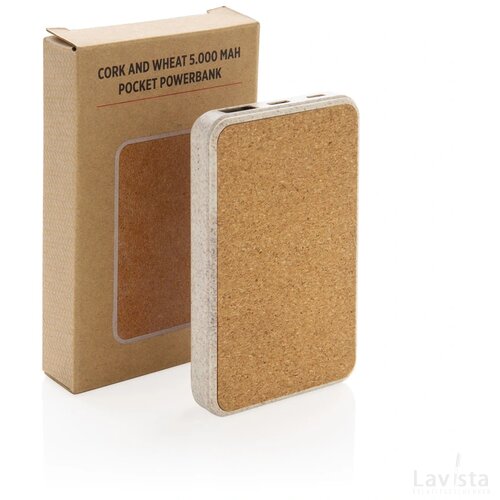 Kurk en tarwestro 5000 mAh zakformaat powerbank khaki