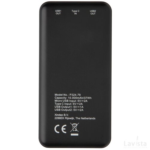 High density 10.000 mAh zakformaat powerbank zwart