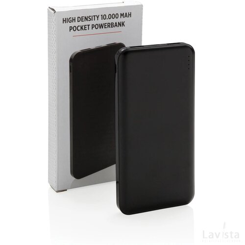 High density 10.000 mAh zakformaat powerbank zwart