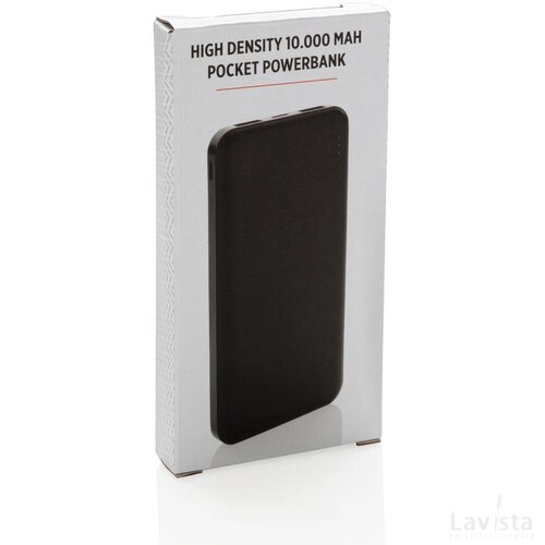 High density 10.000 mAh zakformaat powerbank zwart