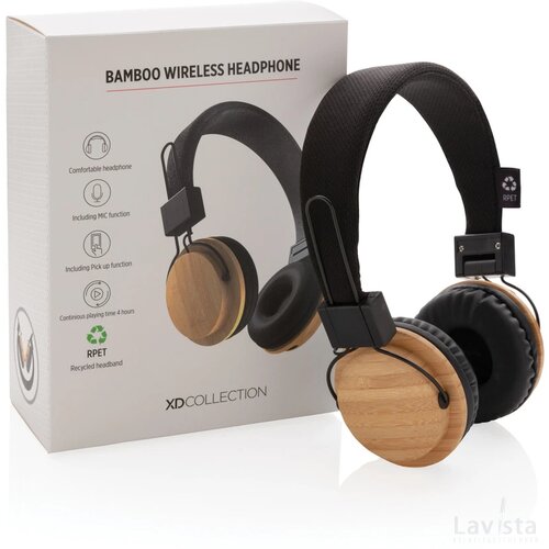 Bamboe draadloze hoofdtelefoon bruin, zwart
