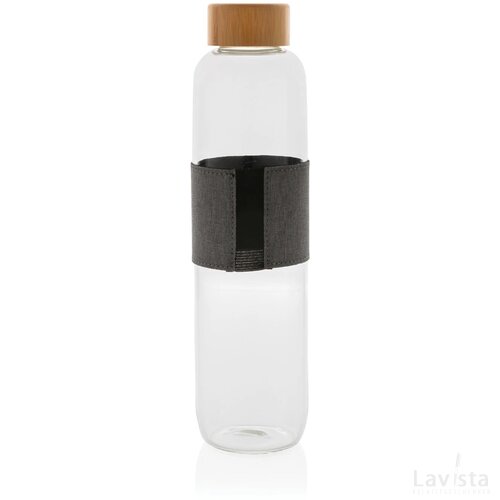 Impact borosilicaat glazen fles met bamboe deksel transparant, grijs