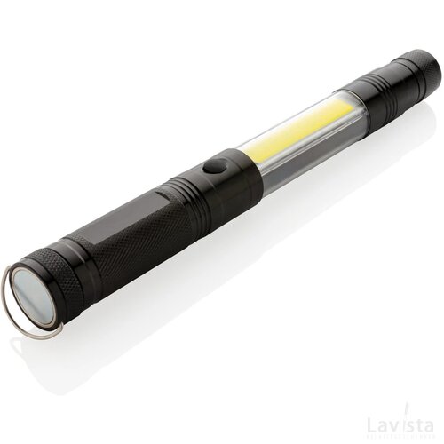 Uitschuifbare zaklamp met COB zwart
